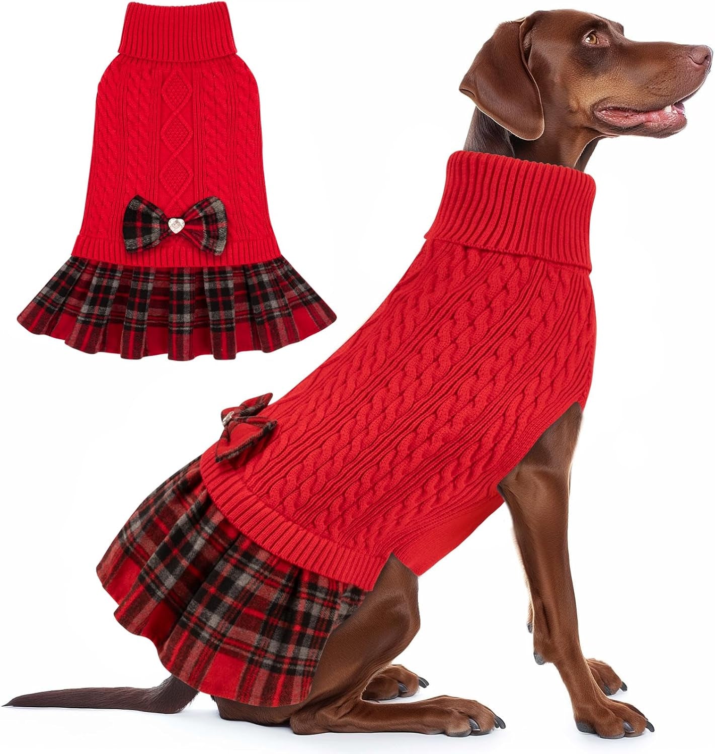 Dog & Cat Sweater – Soft Warm Turtleneck Knitwear, Bowtie Design, Winter Pullover for Small Pets (Purple, XL)