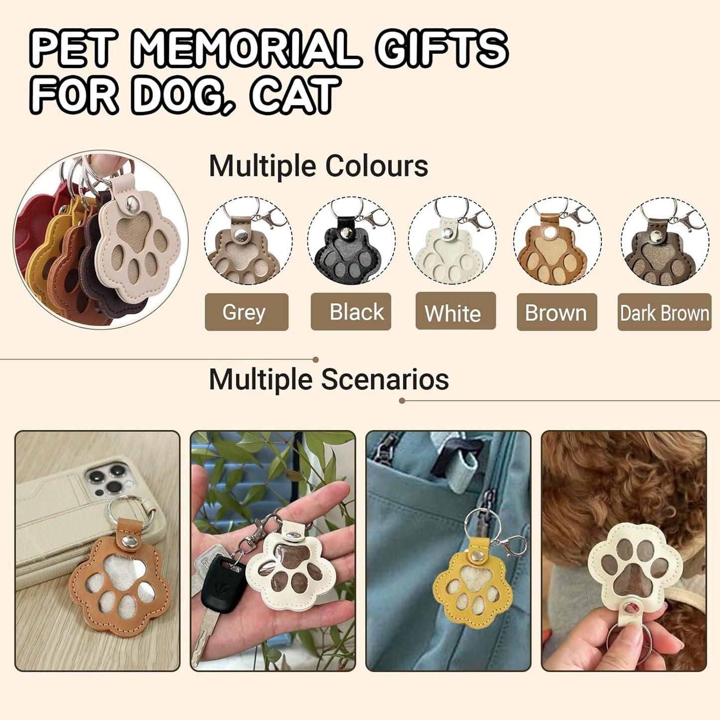Pet Memorial Paw Keychain – Dog & Cat Fur Storage Leather Charm