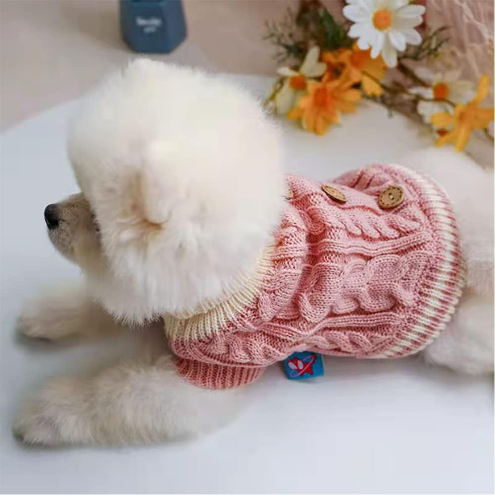 Knitted Dog Cat Sweater Warm Puppy Clothes Turtleneck Elastic Small Pink