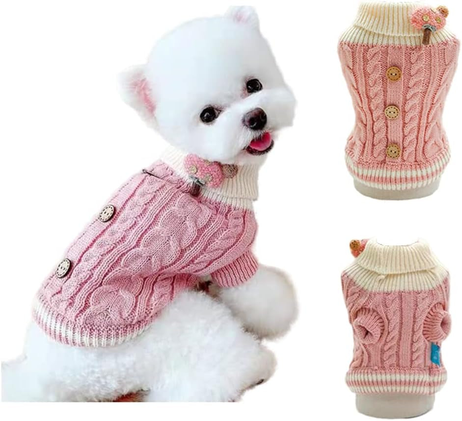 Knitted Dog Cat Sweater Warm Puppy Clothes Turtleneck Elastic Small Pink