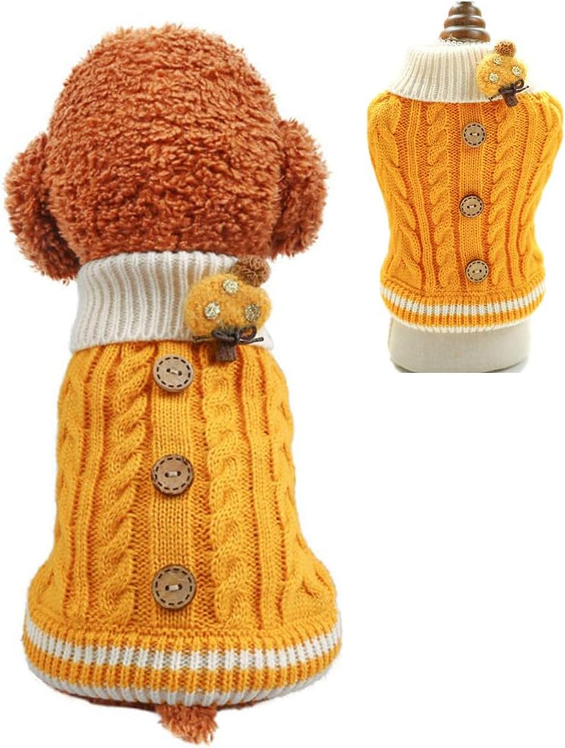 Knitted Dog Cat Sweater Warm Puppy Clothes Turtleneck Elastic Small Pink