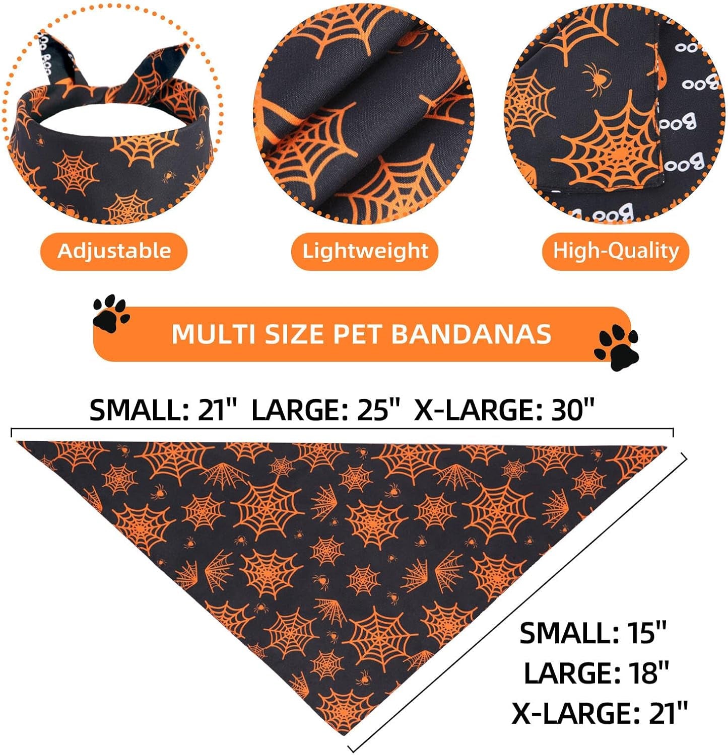 Halloween Dog Cat Bandanas 2PCS, Reversible Triangle Pet Scarf with Pumpkin, Spider, Bat, Ghost Holiday Design