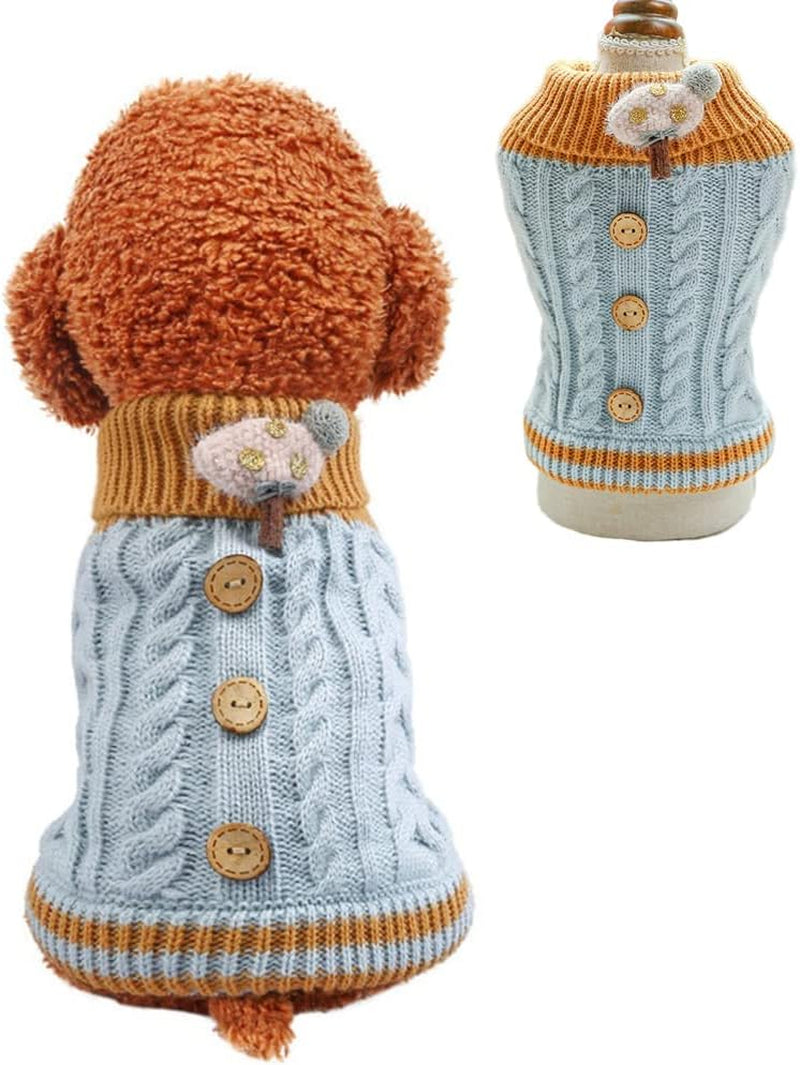 Knitted Dog Cat Sweater Warm Puppy Clothes Turtleneck Elastic Small Pink