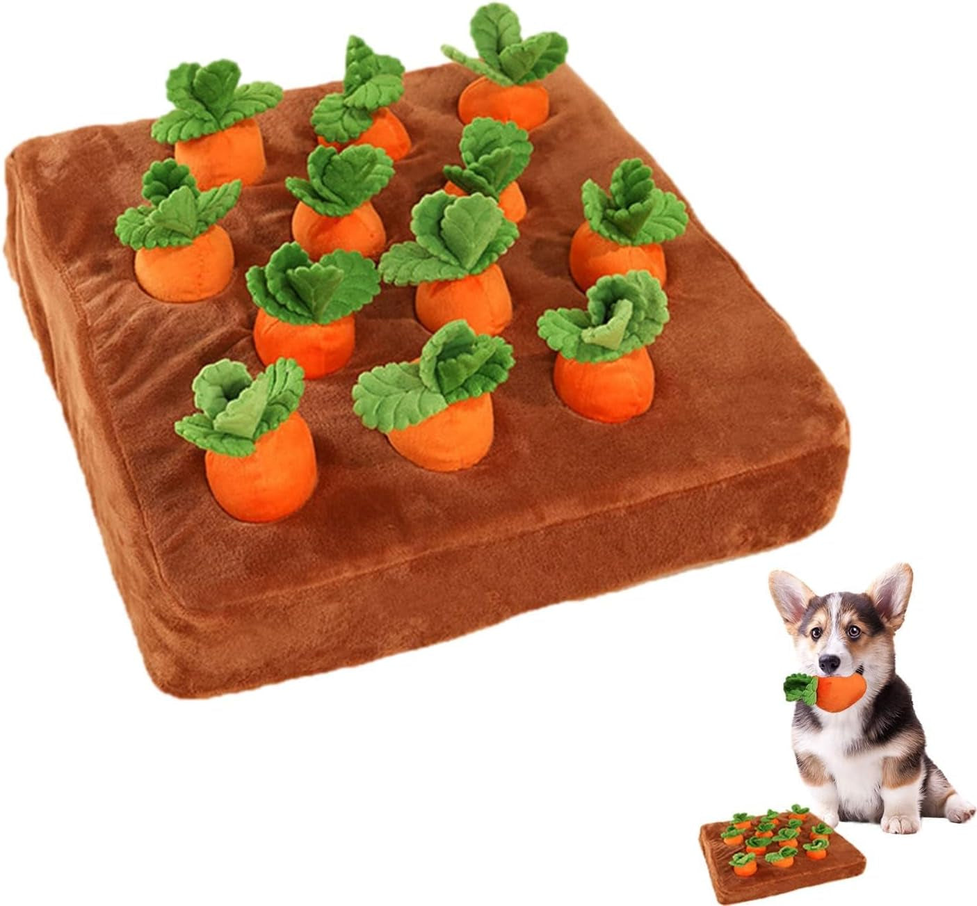 Carrot Dog Snuffle Mat, Interactive Plush Puzzle Toy for Cats and Dogs, Slow Feeding Nosework Game with 12 Carrots