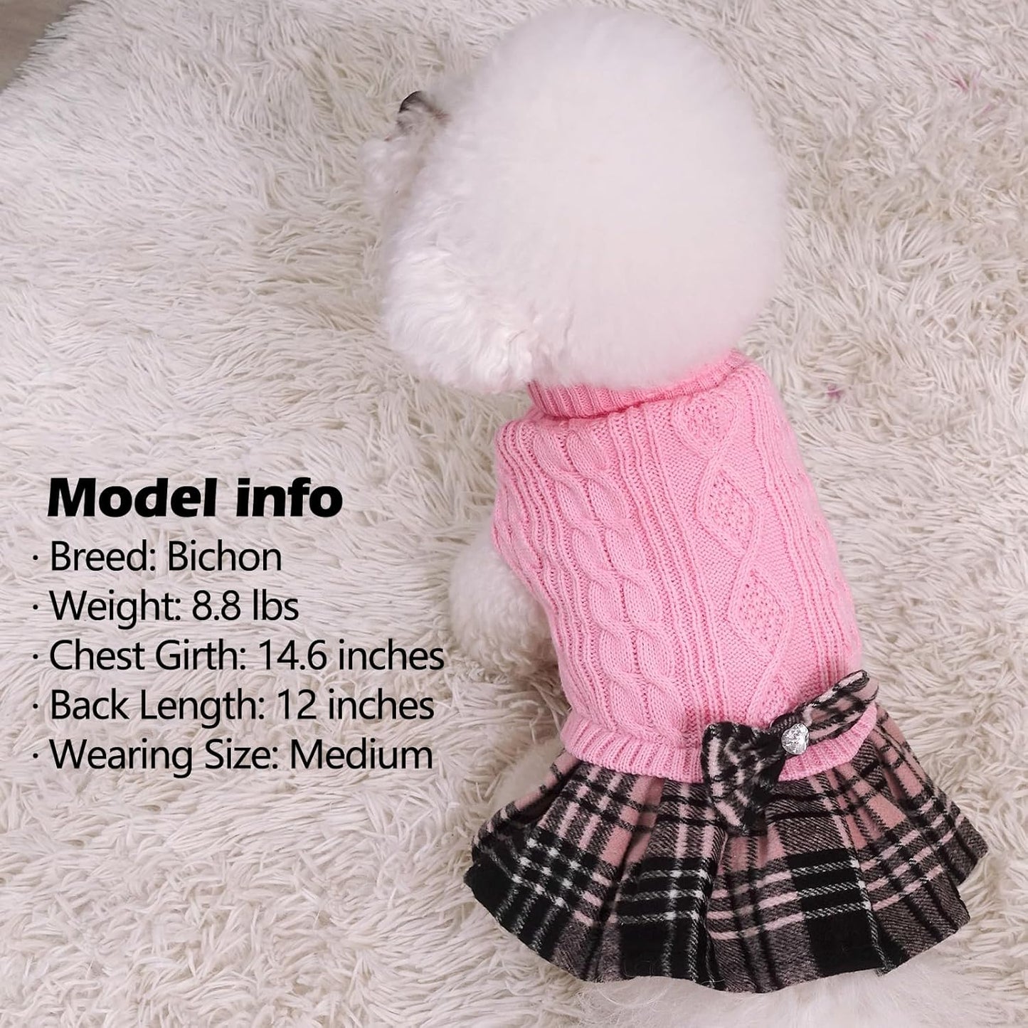 Dog & Cat Sweater – Soft Warm Turtleneck Knitwear, Bowtie Design, Winter Pullover for Small Pets (Purple, XL)