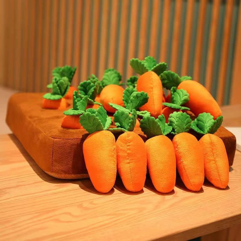 Carrot Dog Snuffle Mat, Interactive Plush Puzzle Toy for Cats and Dogs, Slow Feeding Nosework Game with 12 Carrots