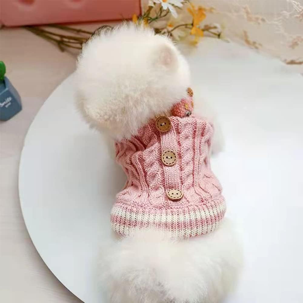 Knitted Dog Cat Sweater Warm Puppy Clothes Turtleneck Elastic Small Pink