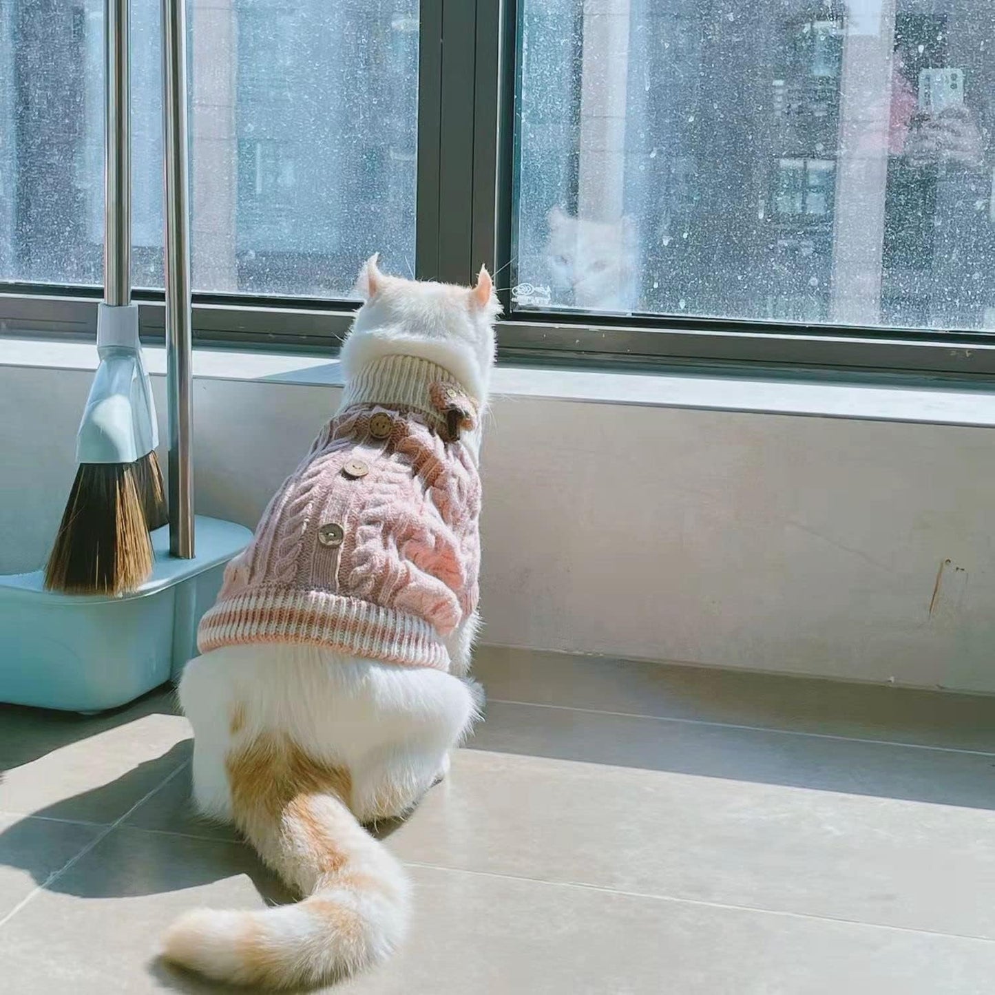 Knitted Dog Cat Sweater Warm Puppy Clothes Turtleneck Elastic Small Pink