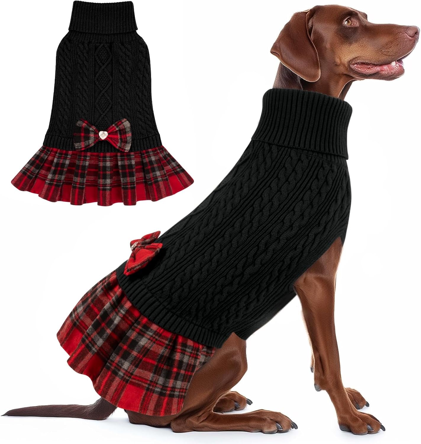 Dog & Cat Sweater – Soft Warm Turtleneck Knitwear, Bowtie Design, Winter Pullover for Small Pets (Purple, XL)
