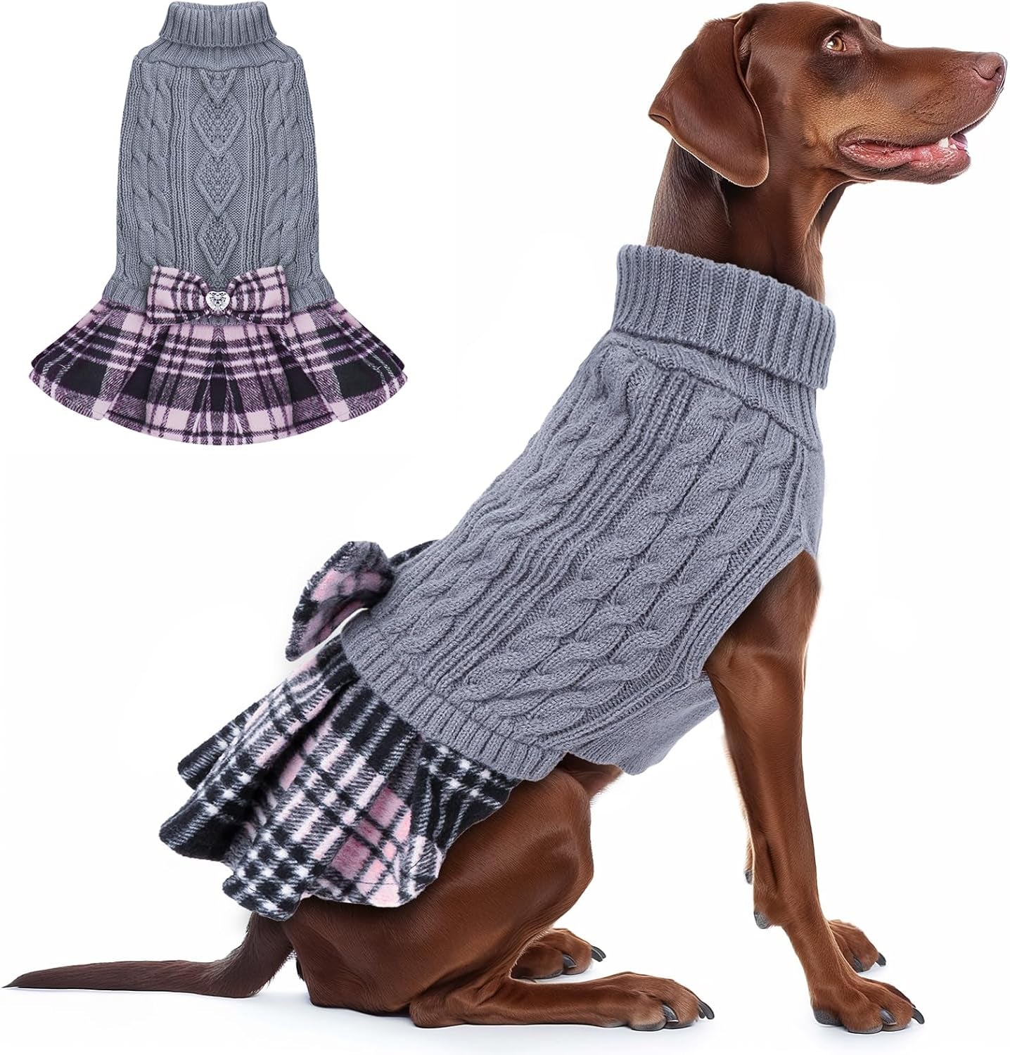 Dog & Cat Sweater – Soft Warm Turtleneck Knitwear, Bowtie Design, Winter Pullover for Small Pets (Purple, XL)