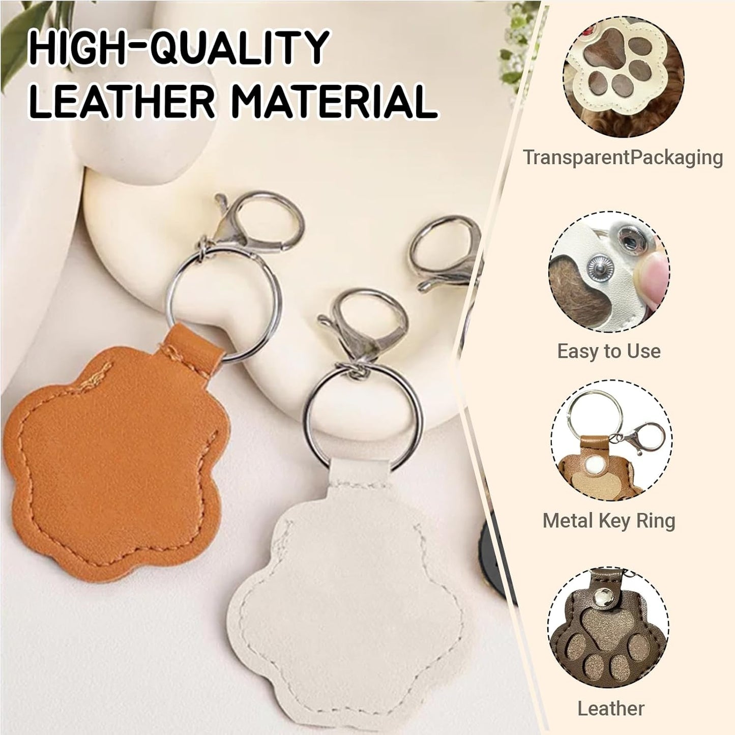 Pet Memorial Paw Keychain – Dog & Cat Fur Storage Leather Charm