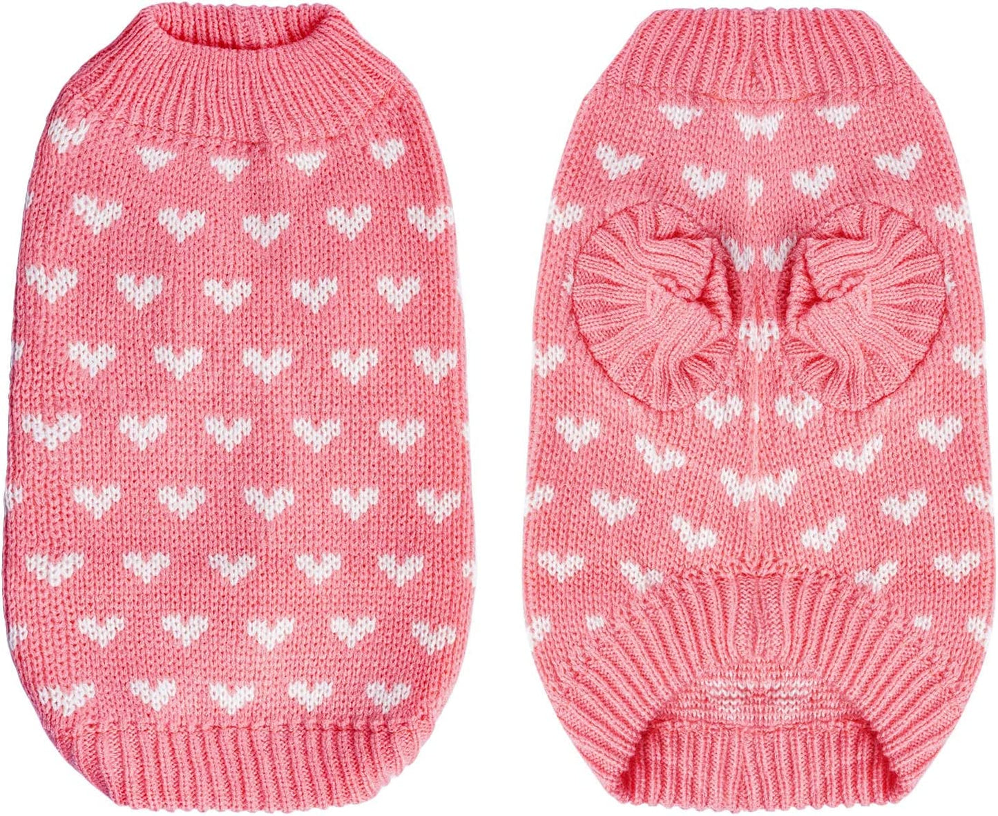 Warm Knitted Dog Sweater with Heart – Puppy & Small Cat Winter Clothes (Pink, S)