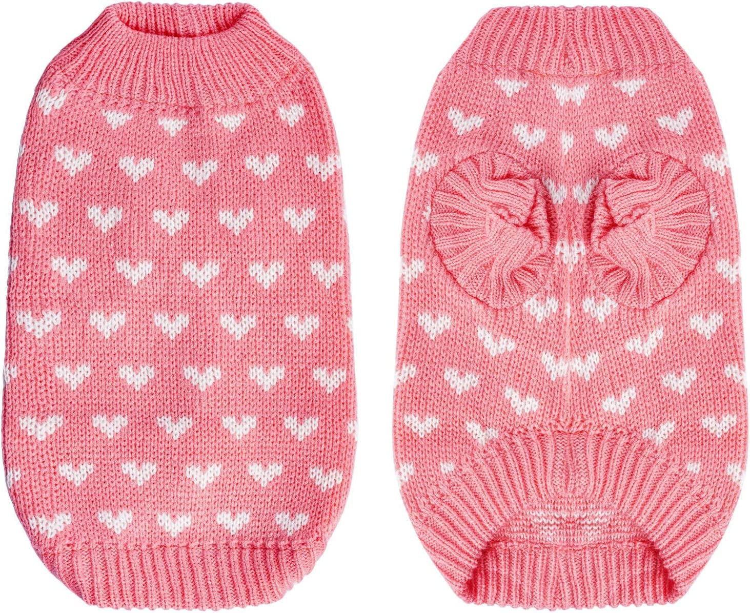 Warm Knitted Dog Sweater with Heart – Puppy & Small Cat Winter Clothes (Pink, S)