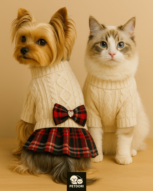 Dog & Cat Sweater – Soft Warm Turtleneck Knitwear, Bowtie Design, Winter Pullover for Small Pets (Purple, XL)