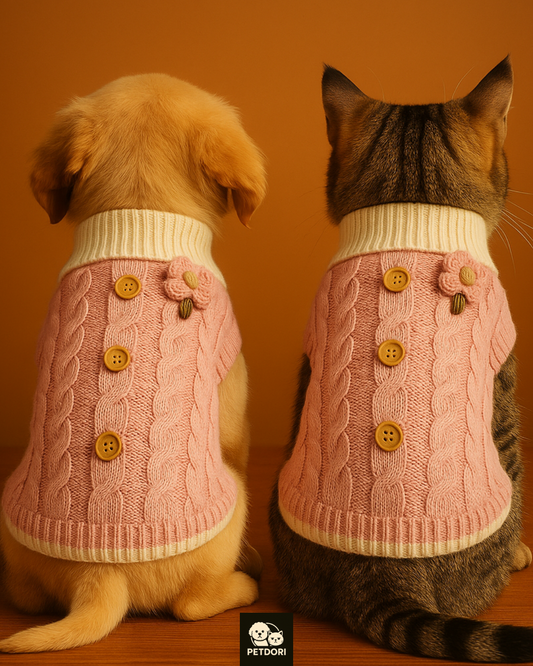 Knitted Dog Cat Sweater Warm Puppy Clothes Turtleneck Elastic Small Pink