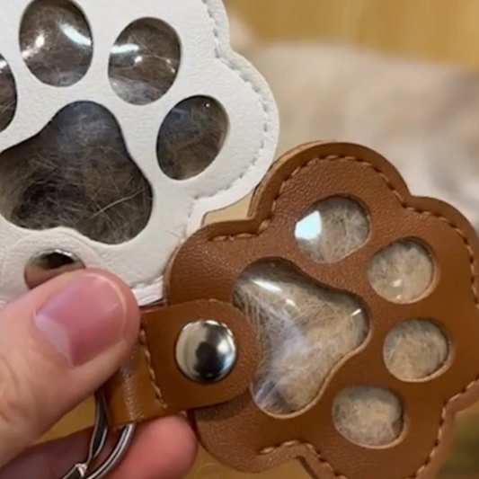 Pet Memorial Paw Keychain – Dog & Cat Fur Storage Leather Charm