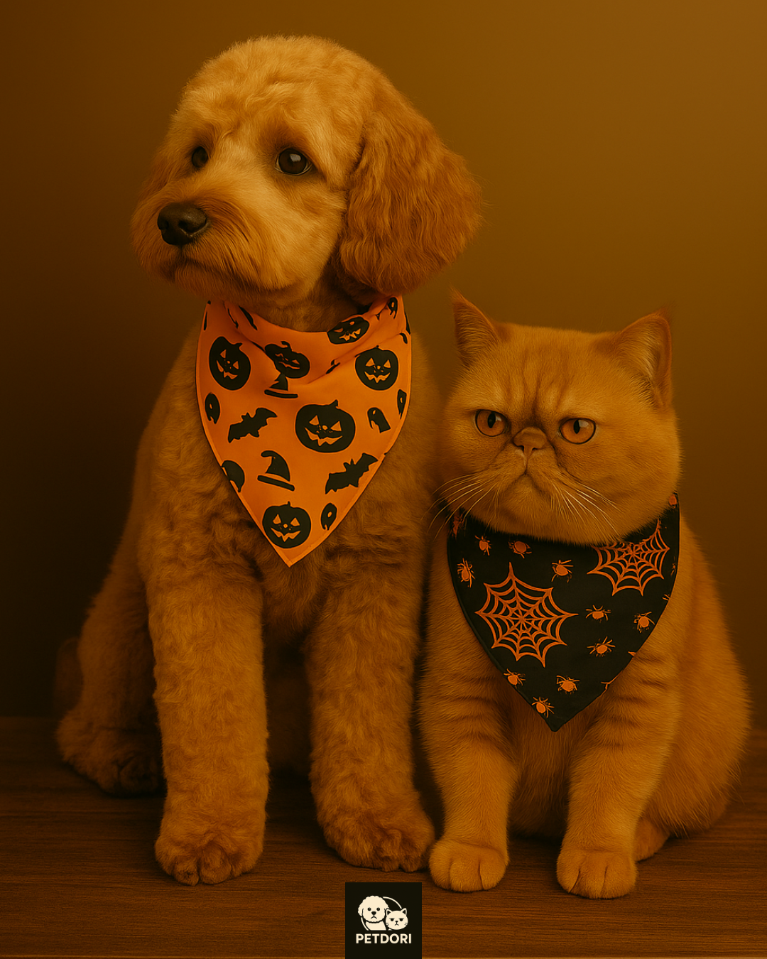 Halloween Dog Cat Bandanas 2PCS, Reversible Triangle Pet Scarf with Pumpkin, Spider, Bat, Ghost Holiday Design