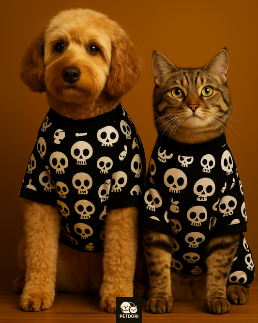 Halloween Skull Pajamas for Dogs & Cats – Cozy Skeleton Print Pet Jumpsuit
