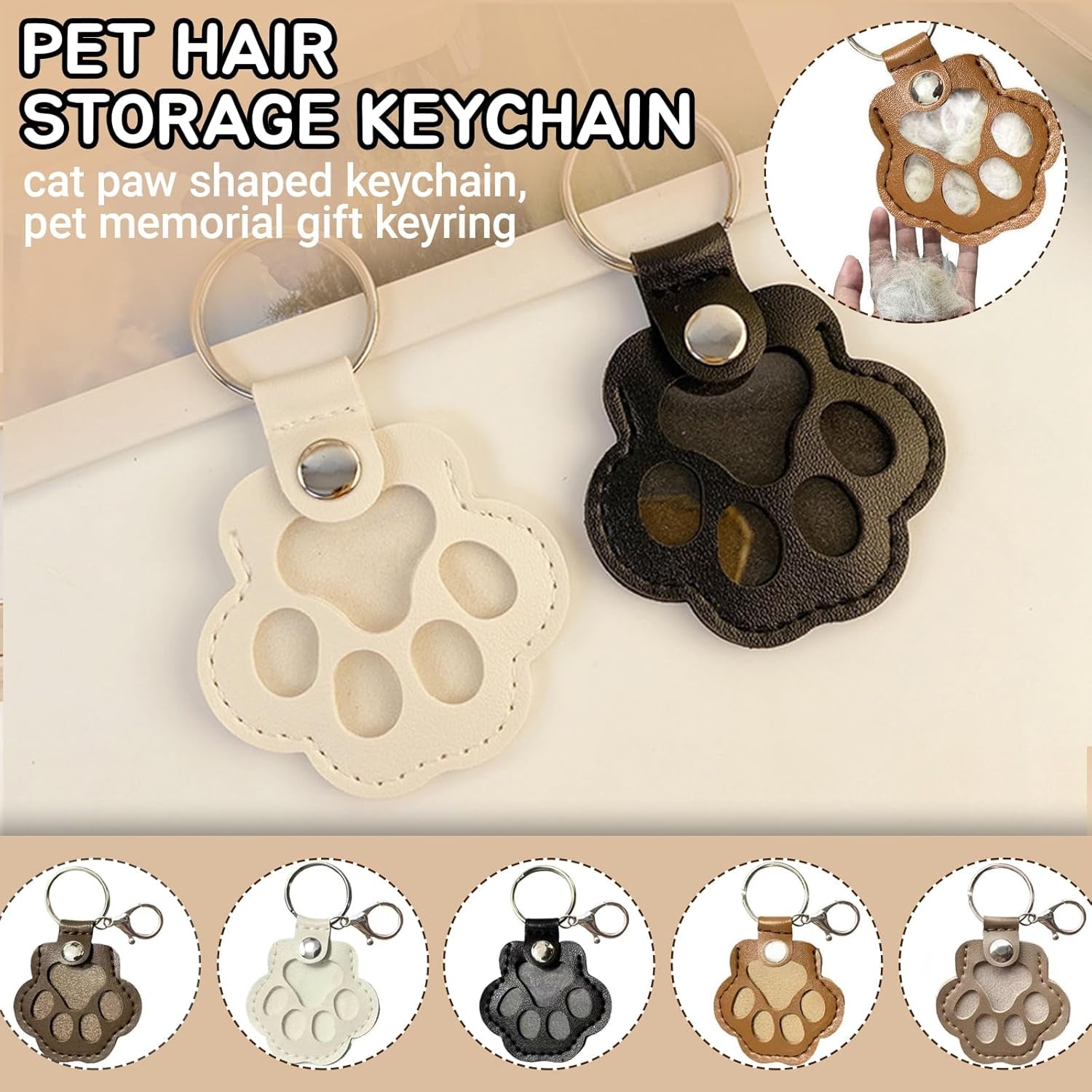 Pet Memorial Paw Keychain – Dog & Cat Fur Storage Leather Charm