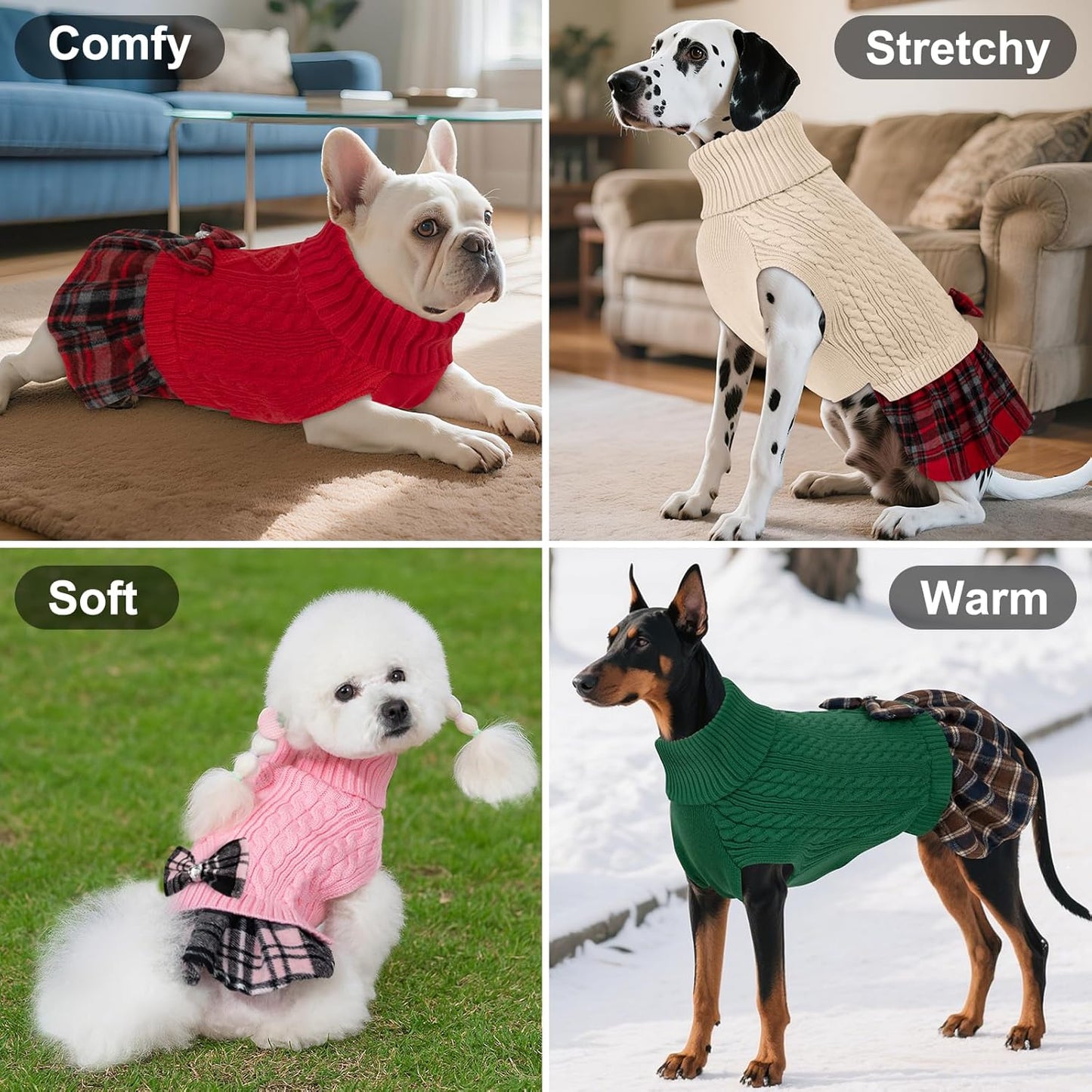 Dog & Cat Sweater – Soft Warm Turtleneck Knitwear, Bowtie Design, Winter Pullover for Small Pets (Purple, XL)