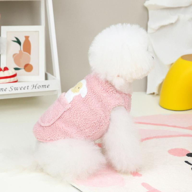 Pink Fleece Dog Cat Winter Jacket – Cute Lamb Design with Pocket, Warm Soft Pet Clothes for Small Dogs & Cats