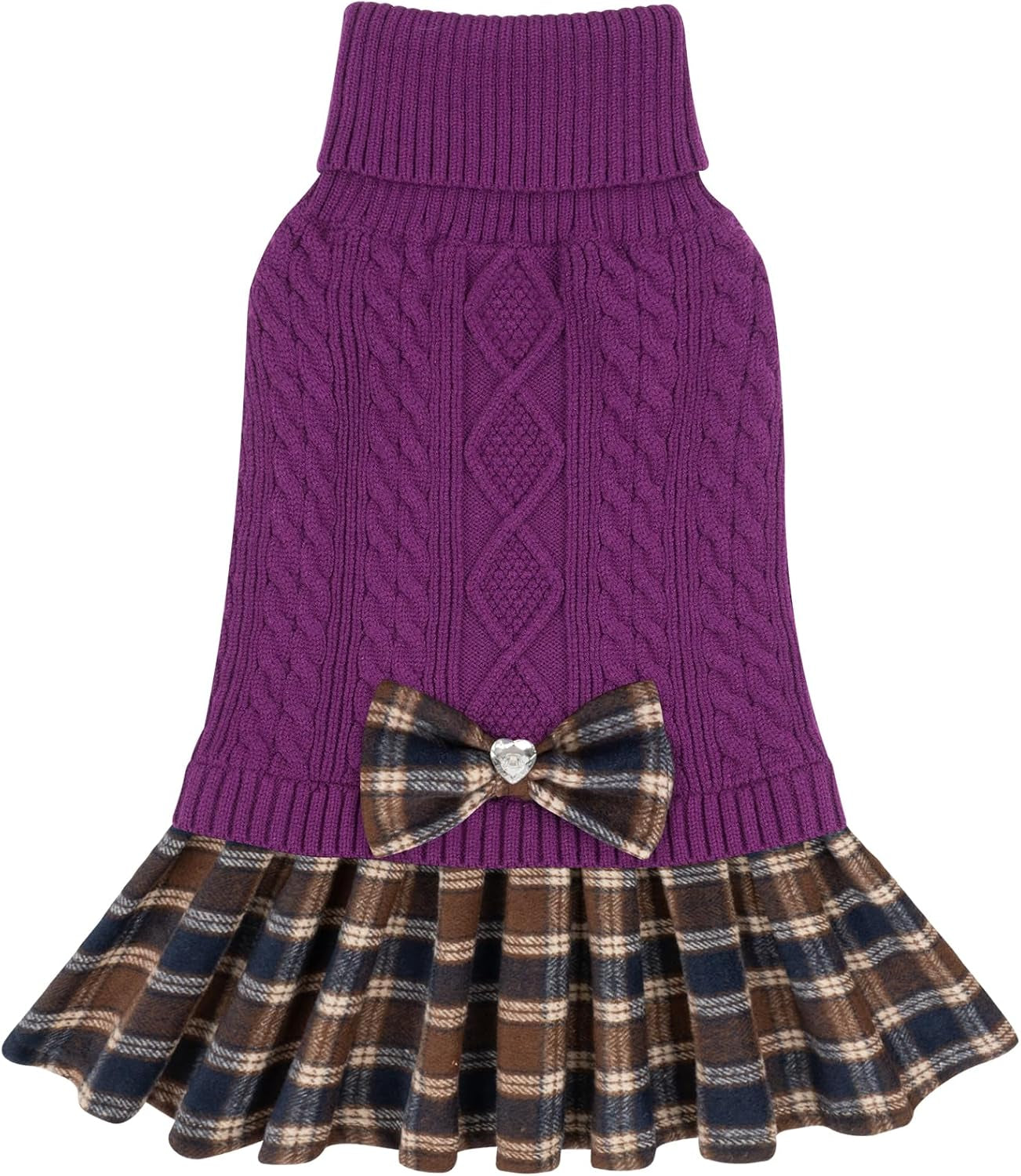 Dog & Cat Sweater – Soft Warm Turtleneck Knitwear, Bowtie Design, Winter Pullover for Small Pets (Purple, XL)
