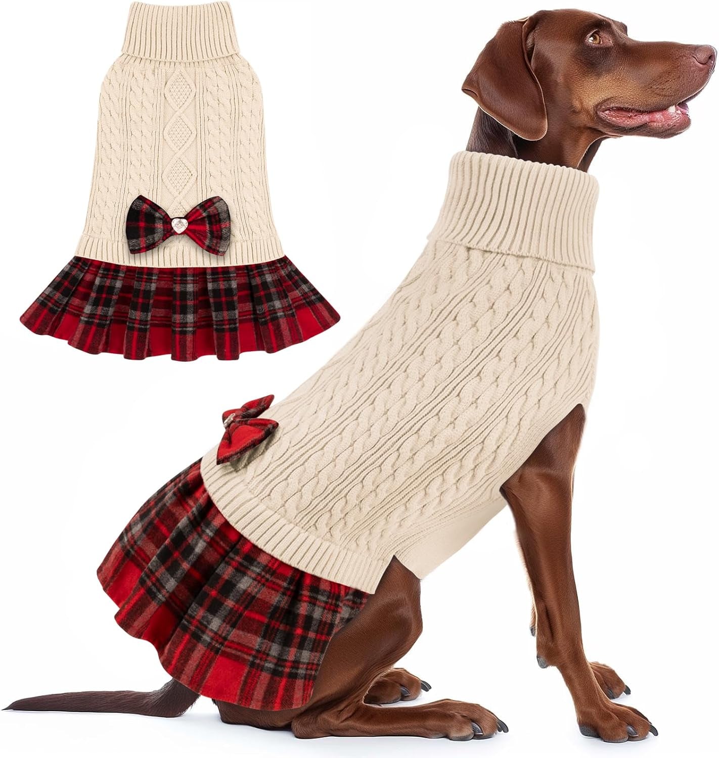 Dog & Cat Sweater – Soft Warm Turtleneck Knitwear, Bowtie Design, Winter Pullover for Small Pets (Purple, XL)