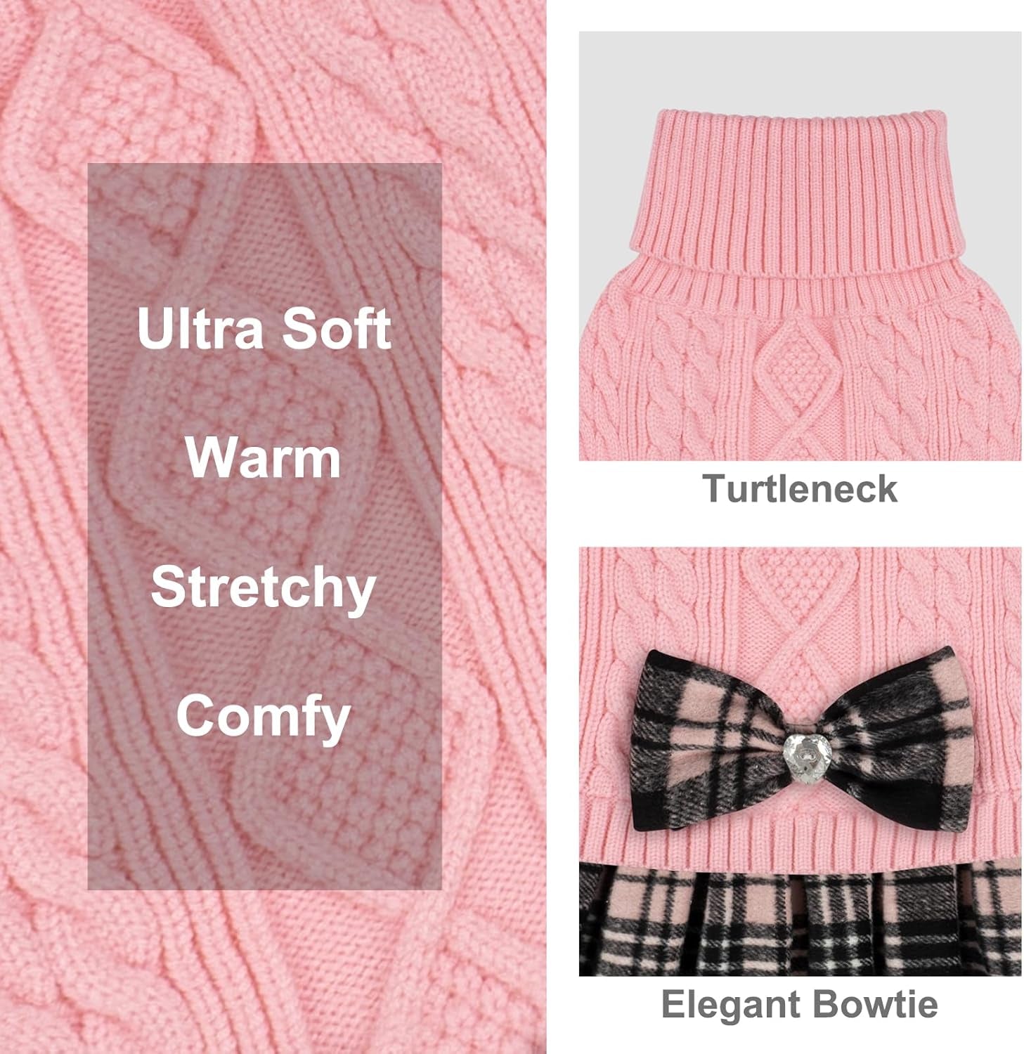 Dog & Cat Sweater – Soft Warm Turtleneck Knitwear, Bowtie Design, Winter Pullover for Small Pets (Purple, XL)