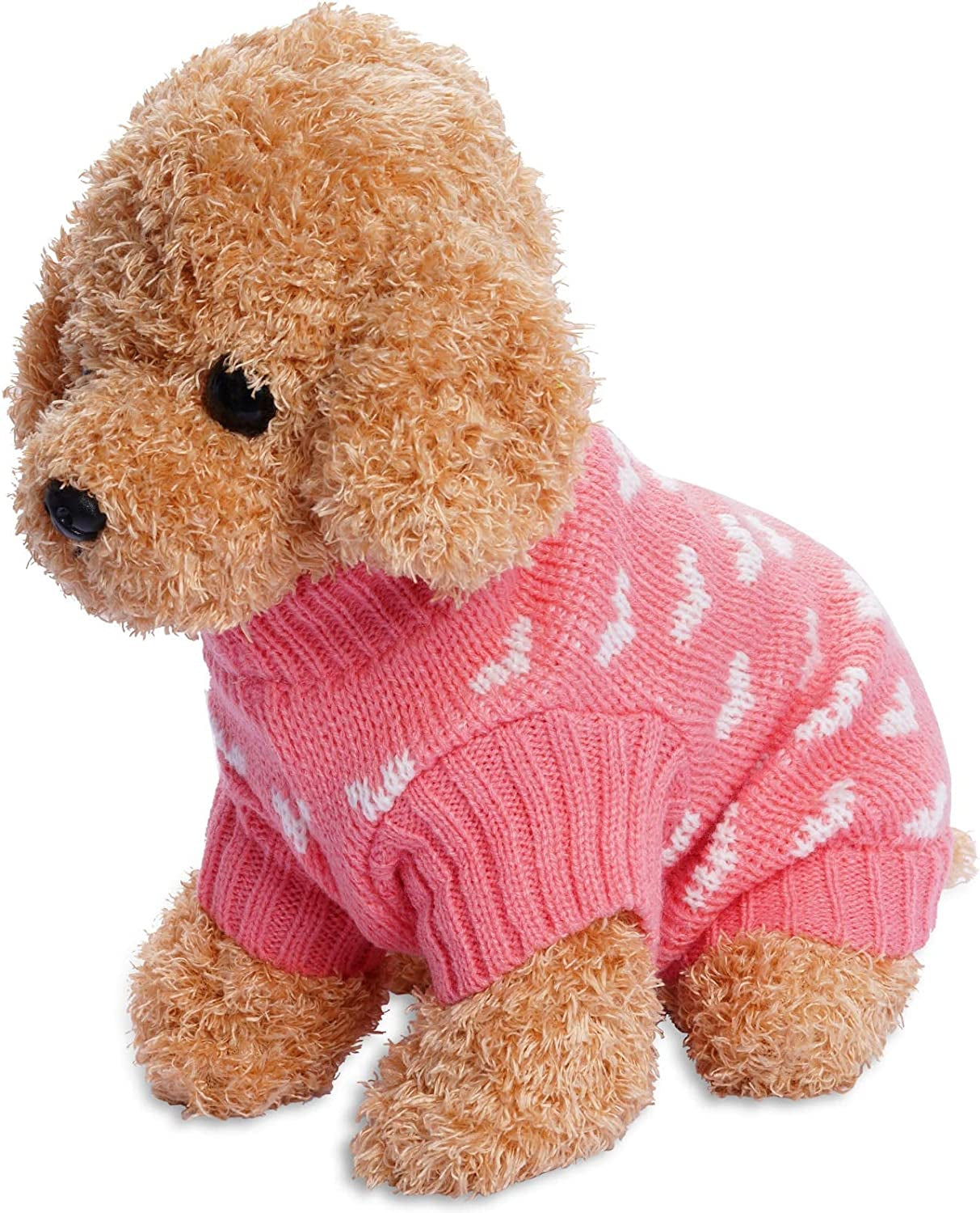 Warm Knitted Dog Sweater with Heart – Puppy & Small Cat Winter Clothes (Pink, S)