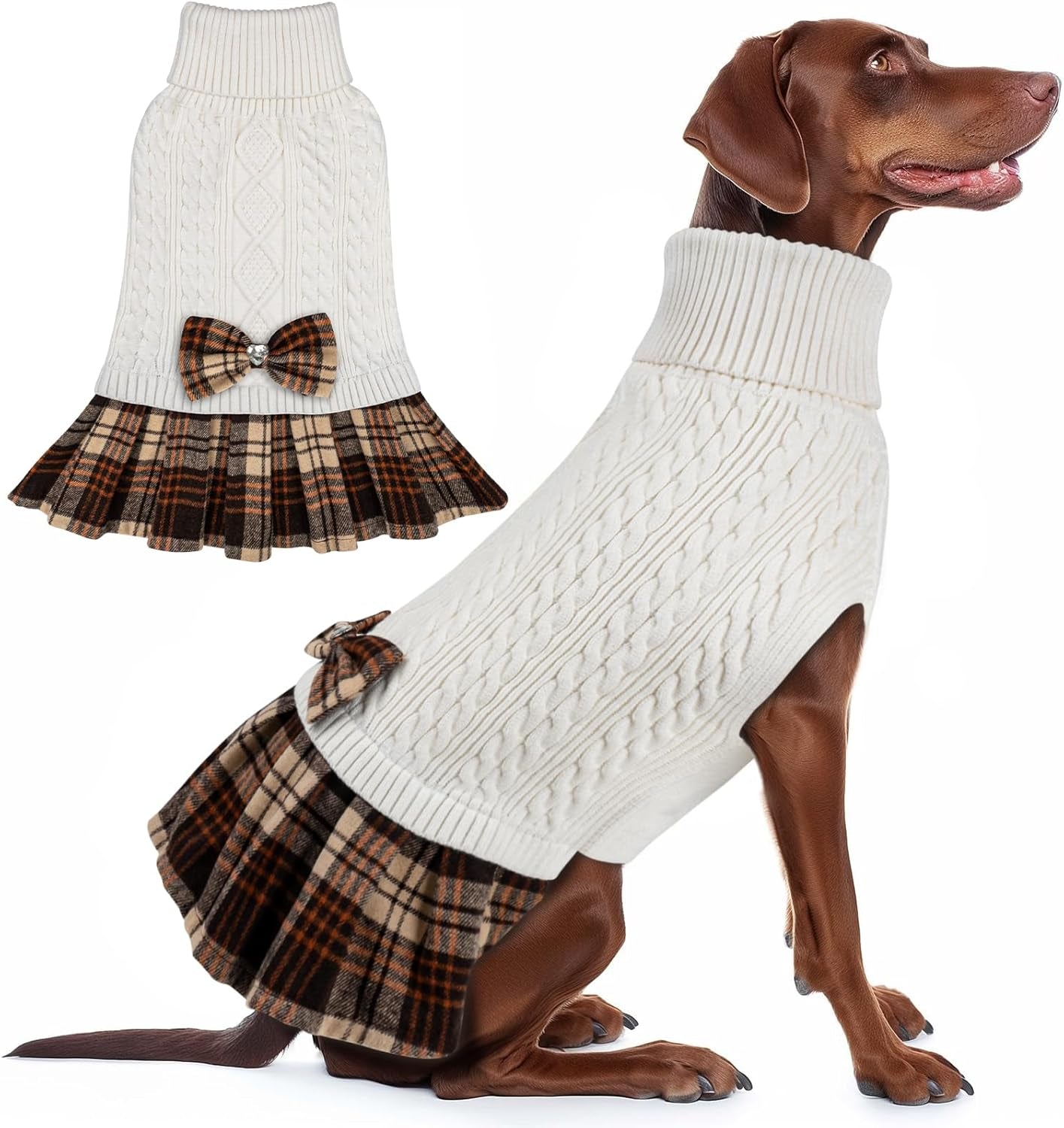 Dog & Cat Sweater – Soft Warm Turtleneck Knitwear, Bowtie Design, Winter Pullover for Small Pets (Purple, XL)