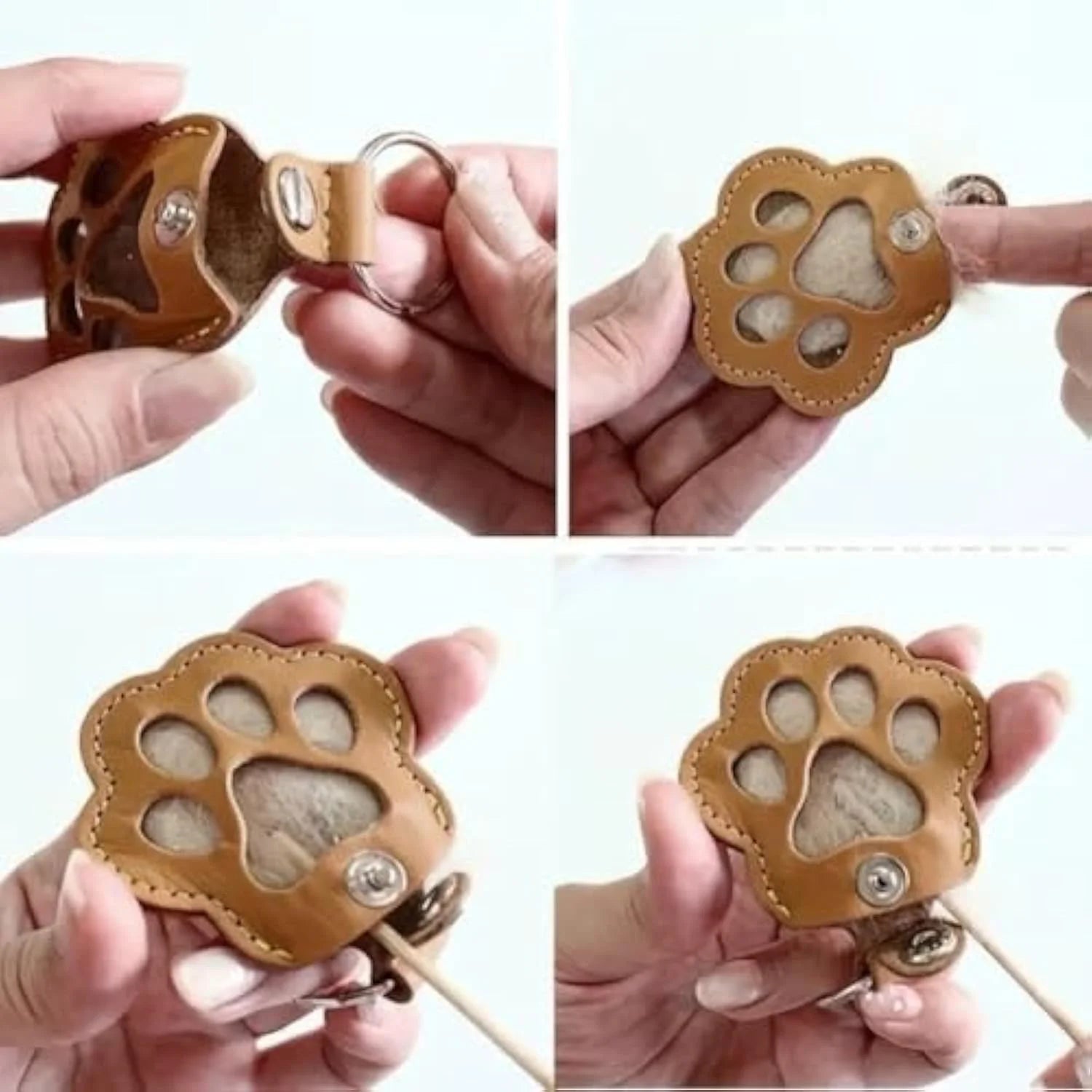 3 Pcs Pet Hair Storage Keychain, Cat Paw Shaped Keychain, Pet Memorial Gift Keyring, Handmade Key Holder for Collecting Cat and Dog Hair