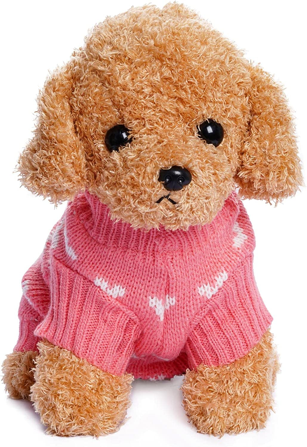 Warm Knitted Dog Sweater with Heart – Puppy & Small Cat Winter Clothes (Pink, S)