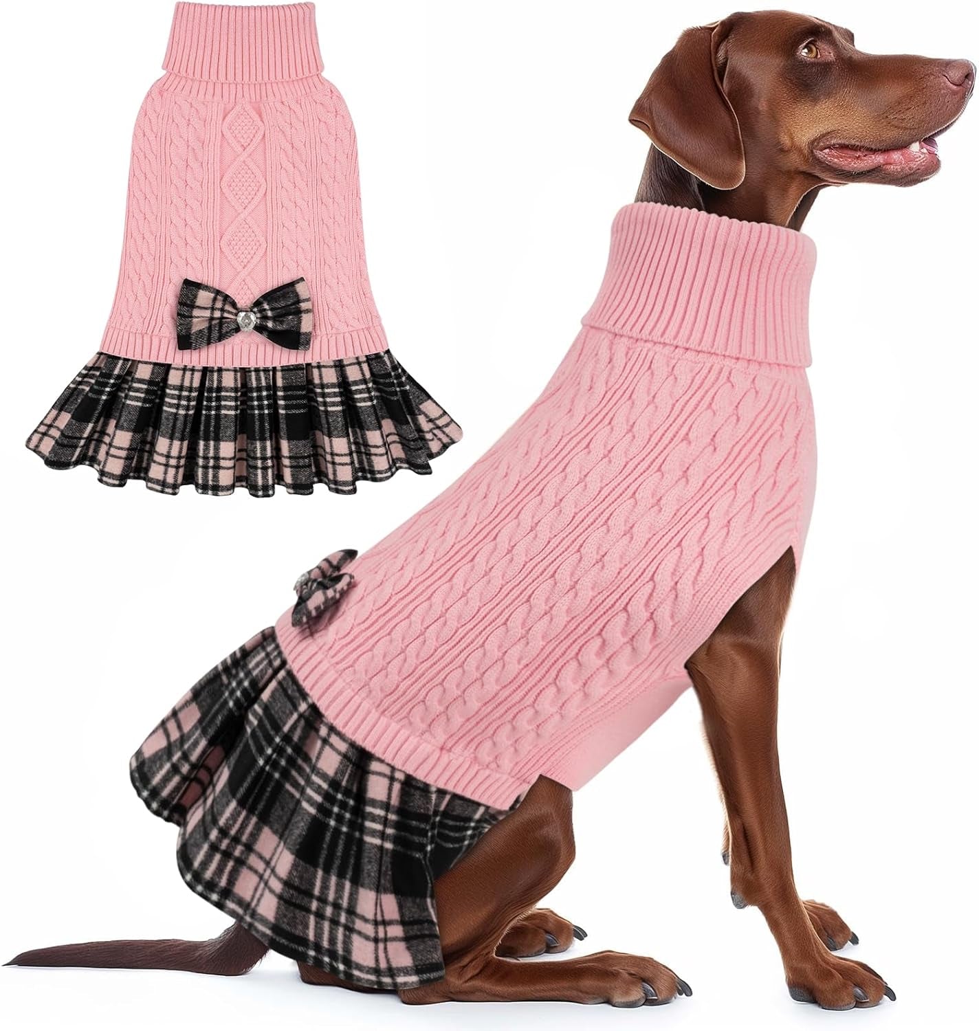 Dog & Cat Sweater – Soft Warm Turtleneck Knitwear, Bowtie Design, Winter Pullover for Small Pets (Purple, XL)