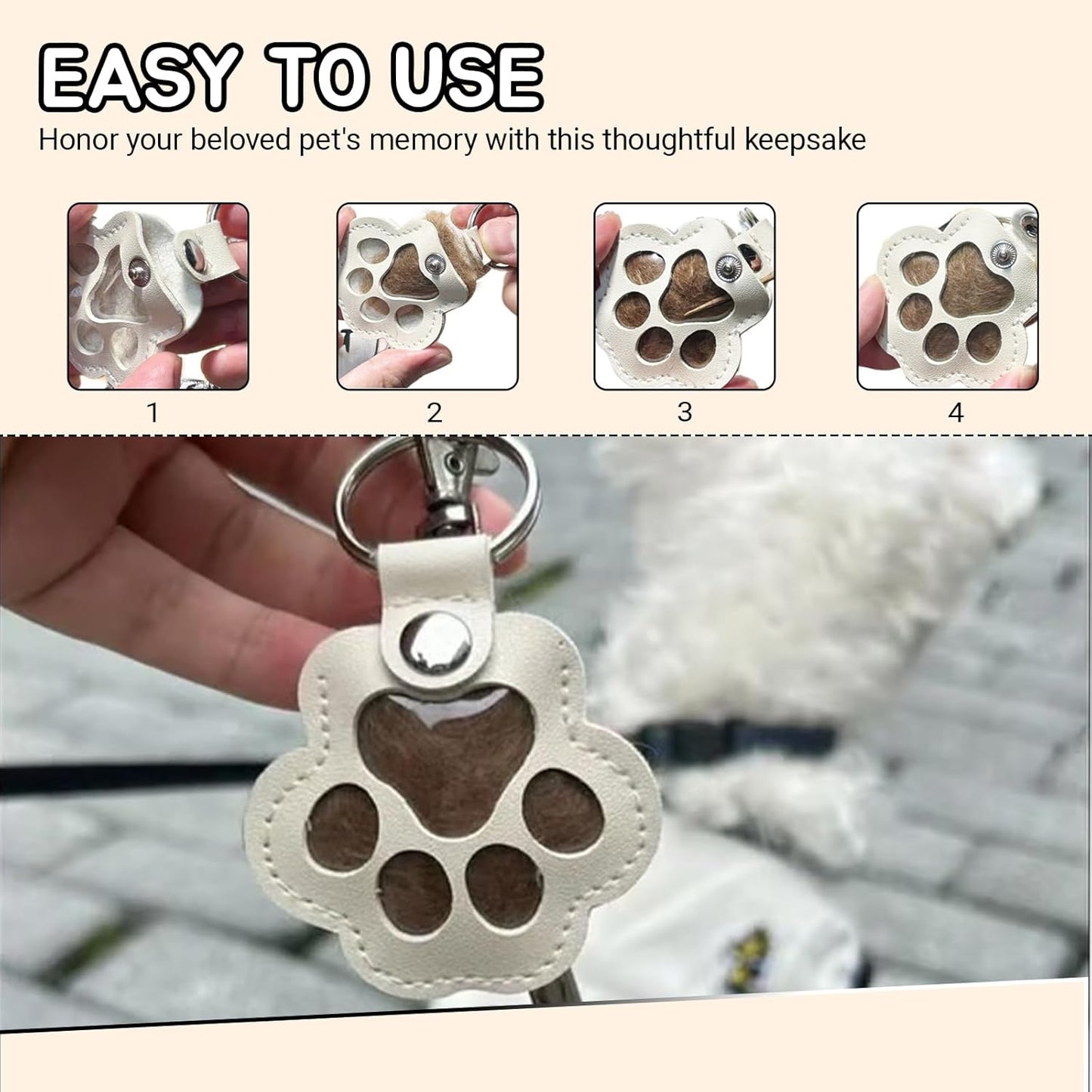 Pet Memorial Paw Keychain – Dog & Cat Fur Storage Leather Charm