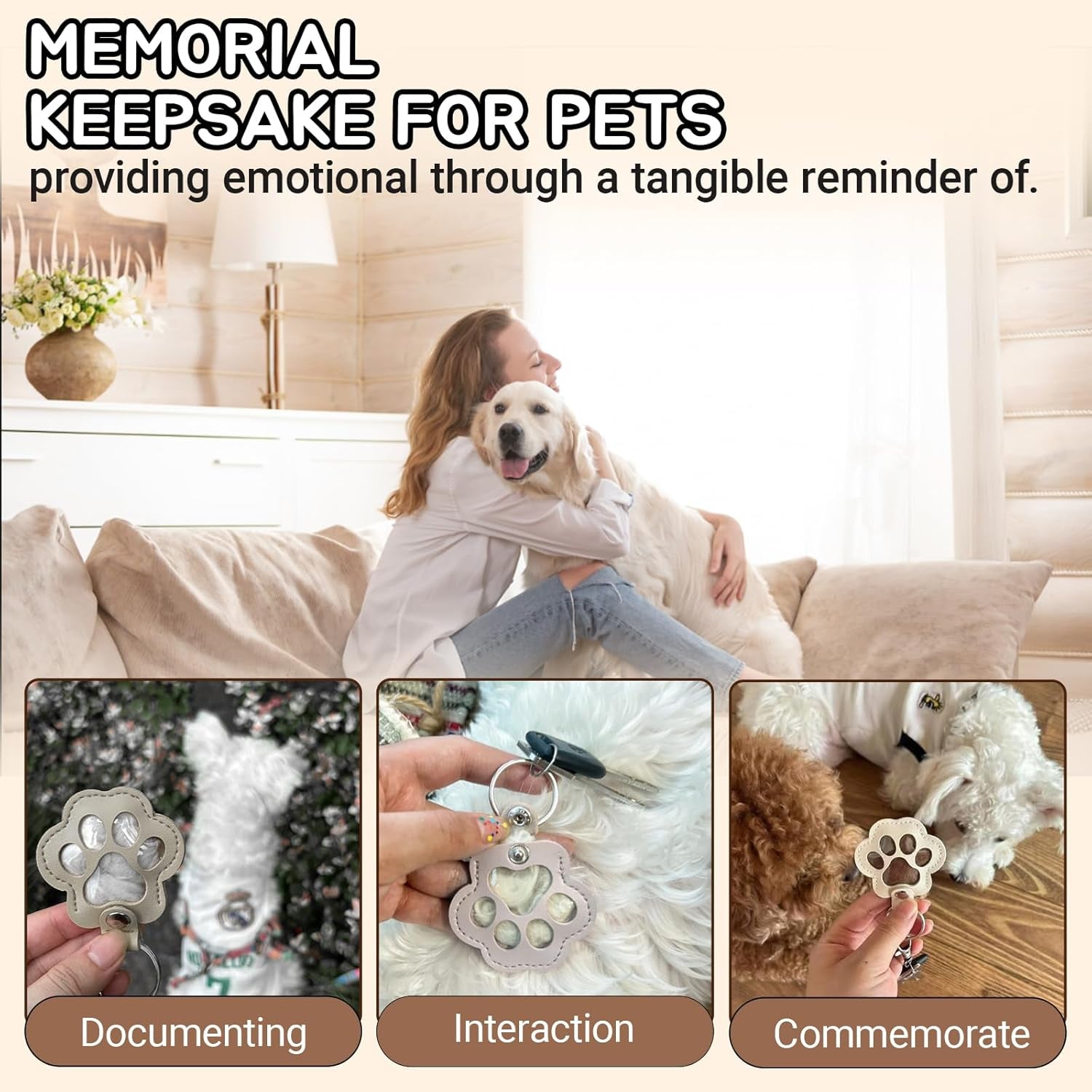 Pet Memorial Paw Keychain – Dog & Cat Fur Storage Leather Charm